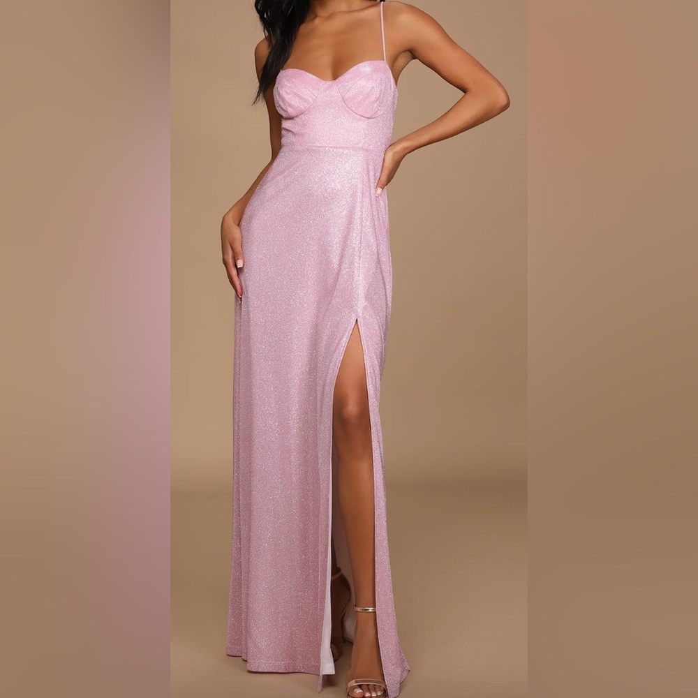 Pink glitter maxi dress.